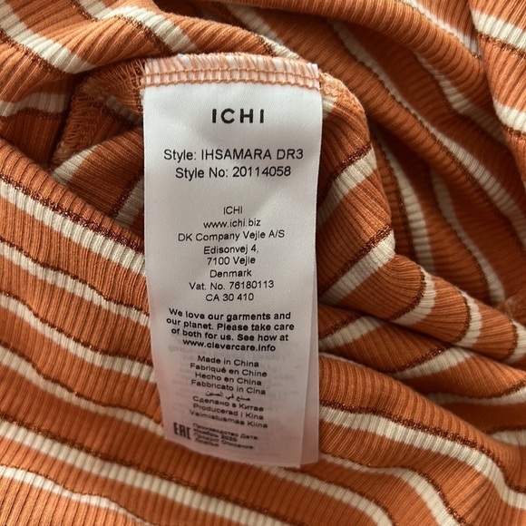 ICHI l Orange Striped Summer Midi Dress - Picture 9 of 9